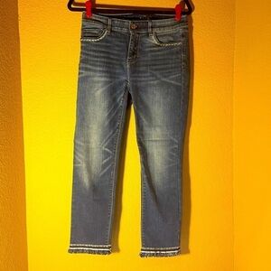 WHBM Slim Crop Denim Jean Metallic Piping Size 2 Like New